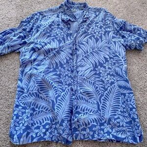Cubavera Light Blue Leaf Print Hawaiian Shirt